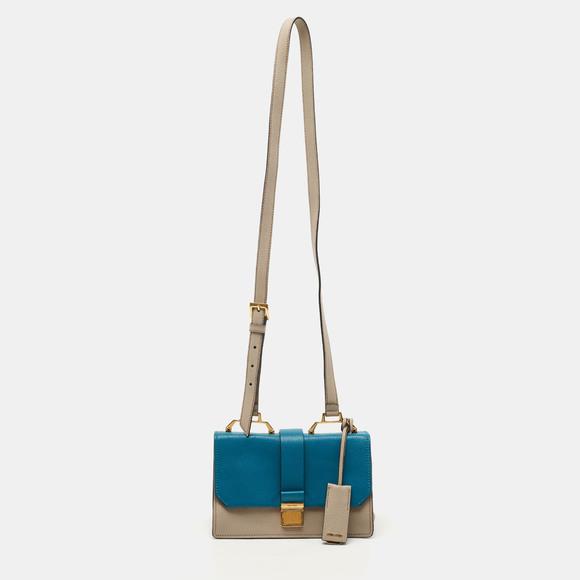 Miu Miu Bags Miu Miu Bluebeige Madras Leather Bandoliera Shoulder
